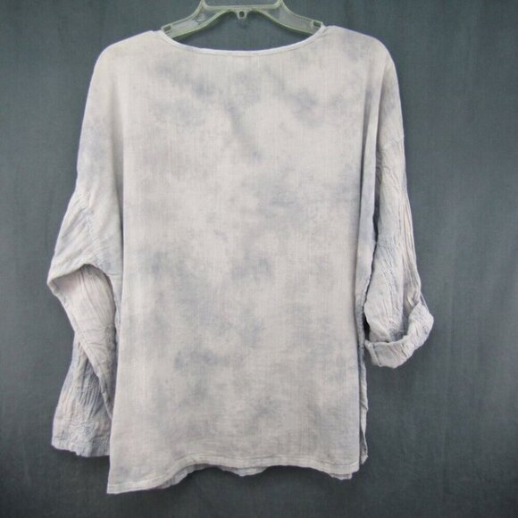 J Jill Pure Jill Gray Tie Dye Embroidered Peasant Tunic Top Size M Petite Boho - Picture 6 of 10